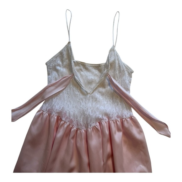 Vintage Light Pink Spaghetti Strap Satin Nightgown with Lace - Size Medium - Picture 6 of 13